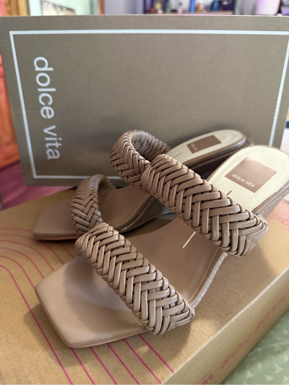 Dolce Vita Braided Double-Strap Slide Sandals in Tan